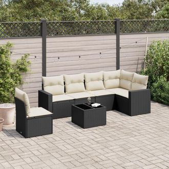 vidaXL Set De Comedor De Jard&iacute;n 7 Pzas Y Cojines Rat&aacute;n Sint&eacute;tico Negro Vidaxl