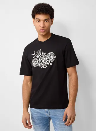 HUGO BOSS Mens Dangen floral embroidery logo T-shirt