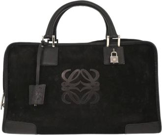 Loewe Pre-owned Handbags, female, Black, Size: ONE SIZE Pre-owned Suede Handbag
