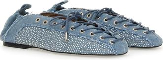 Ganni Womens Eyelets Ballerina Flat Shoes - Light Blue Recycled Material - Size EU 35