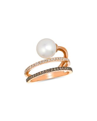 Le Vian Vanilla Pearls 14K Rose Gold 0.37 Ct. Tw. Diamond & 8-9Mm Pearl Half-Eternity Ring
