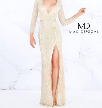 Mac Duggal Long Sleeved Prom Gown In Oyster