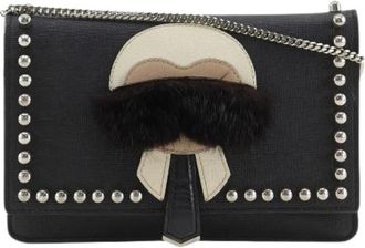 Fendi Pre-owned Karl Lagerfeld Leather 2way Shoulder Bag - Dames - Vintage Schoudertas - Zwart - ONE Size - Leer - Vintage