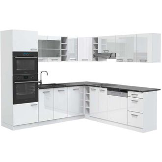 Vicco Cocina Esquinera R-line, Blanco Alto Brillo/blanco, 237 X 247 Cm, Et Antracita