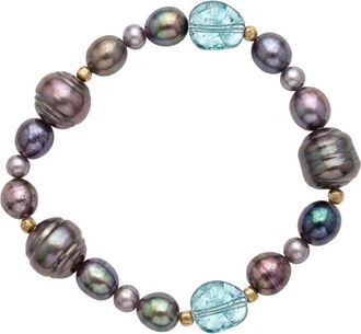 Liv Oliver 18K Plated 3.05 Ct. Tw. Blue Aquamarine Quartz & 46307Mm Pearl Bracelet