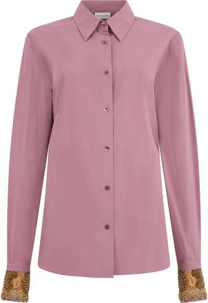 Dries Van Noten Geborduurd Katoenen Popeline Shirt - Dames - Overhemden - Roze - S - Katoen - Overhemden