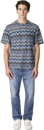 Missoni Crew Neck T-shirt With Geometric Zigzag in Blue & Green at Nordstrom, Size Xx-Large