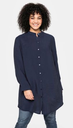 Sheego Longbluse SHEEGO, Damen, Gr. 40, blau (marine), 86% Modal, 14% Polyester, unifarben, V-Ausschnitt, Blusen Longbluse