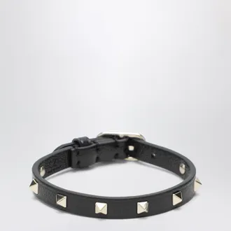 Valentino Garavani Bracciale Rockstud nero in pelle