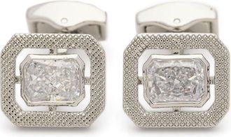 Tateossian Halo rectangular cufflinks - men - Rhodium/Cubic Zirconia - One Size - Silver
