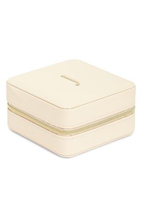 Nordstrom Initial Square Zip Travel Case in J- Cream- Gold at Nordstrom