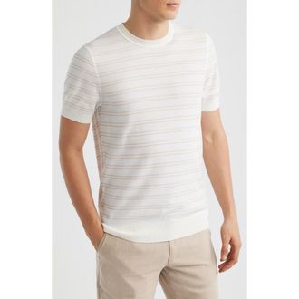 BOSS H-Nalon Stripe Short Sleeve Cotton Blend Piqu&eacute; Sweater in White at Nordstrom, Size Xx-Large