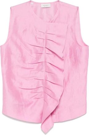 Mazzarelli Sleeveless Tops, female, Pink, Size: 2XS Rose Pink Ruffled Trim Sleeveless Shirt