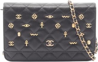 Chanel Pre-owned Matelasse Egypt Charm Lamsleer Schoudertas - Dames - Vintage Schoudertas - Zwart - ONE Size - Leer - Vintage