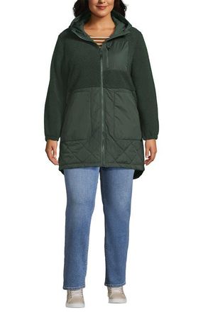 Lands End High Pile Quilted Mixed Media Parka in Evening Forest at Nordstrom, Size 3 X