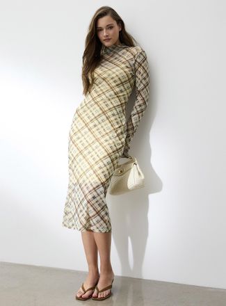 Icone Womens Checkered micromesh maxi mock-neck dress