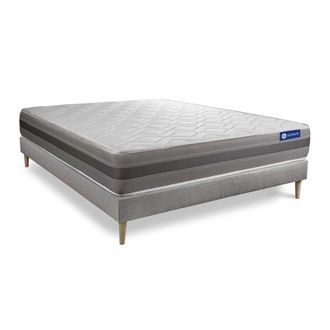 Actisom Somier gris + colch&oacute;n con l&aacute;tex y espuma viscoel&aacute;stica 140 x 190