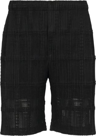 Issey Miyake Lace Grid Pleats Shorts - Heren - Korte Broeken - Zwart - L - Katoen - Korte Broeken