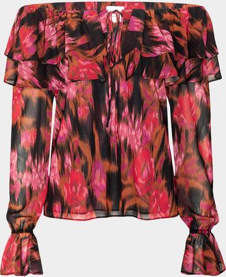 Misa Patsy Floral Chiffon Off-Shoulder Top