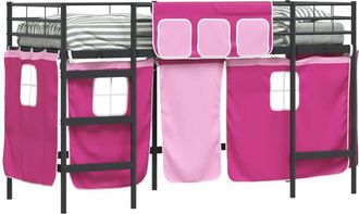 vidaXL KidsLoft Bed Frame with Curtains Black and Pink 90 x 190 cm vidaXL