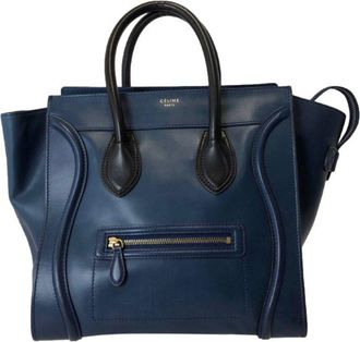 Celine Blue Leather Mini Luggage Tote Size 17.5