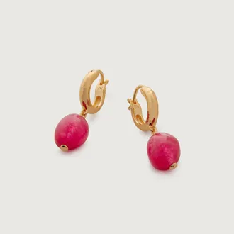 Monica Vinader Gold Rio Gemstone Huggie Earrings Pink Quartz