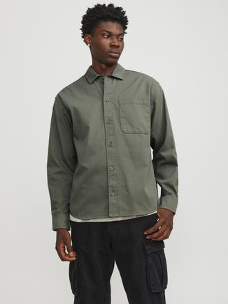 Jack & Jones Langarmhemd JACK & JONES JCOCOLLECTIVE ZAC OVERSHIRT LS SN, Herren, Gr. S, N-Gr, gr&uuml;n (agave gr&uuml;n), Twill, Obermaterial: 100% Baumwolle, Basic, relaxe