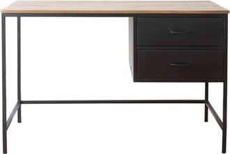 Decoclico Escritorio de metal negro mate y madera de mango 2 cajones
