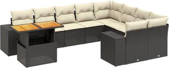 vidaXL Vidaxl - Set De Sof&aacute;s De Jard&iacute;n 10 Pzas Cojines Rat&aacute;n Sint&eacute;tico Negro