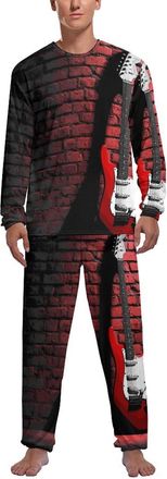 Generic Guitar Printed Music Mens Pyjama Set Soft Long Sleeve Sleepwear Lounge Set Pjs