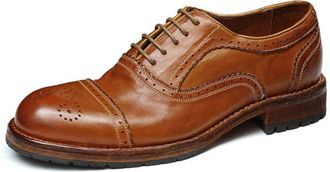 Generic Mens Lace Up Vintage Brogues Low Block Heel Business Oxfords Round Toe Faux Leather Casual Shoes,Brown2,4.5 UK