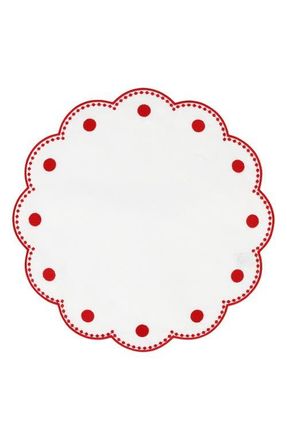 Vietri Tessuti Set of 4 Round White Linen Placemats with Red Dot Embroidery at Nordstrom