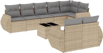 vidaXL Set De Sof&aacute;s De Jard&iacute;n 9 Pzas Con Cojines Rat&aacute;n Sint&eacute;tico Beige Vidaxl