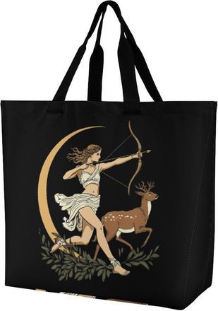 Generic Greek Goddess Artemis Reusable Shopping Bags Large Capacity Grocery Bag Heavy Duty Tote for Women 40x40x16cm