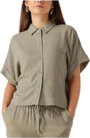 Selected Overhemden, Dames, Groen, L, Linnen, Groene Cropped Shirt voor Zonnige Dagen