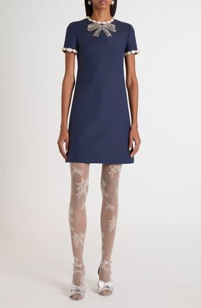 Valentino Garavani Crystal Embellished Bow Shift Dress in Indigo Multi at Nordstrom, Size 10 Us
