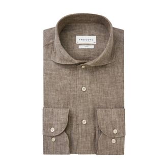 Profuomo Heren, Overhemden, Bruin, Maat: XS Linnen