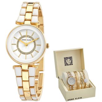 Anne Klein Quartz Glossy White Dial Ladies Watch and Bracelet Set AK/3286WTST