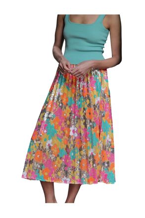 Le Superbe Neon Tuileries Pleated Midi Skirt In Floral