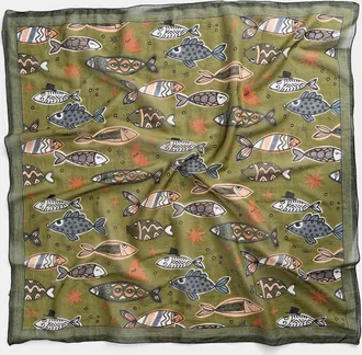 Simons Womens Whimsical school of fish 100% cotton large scarf