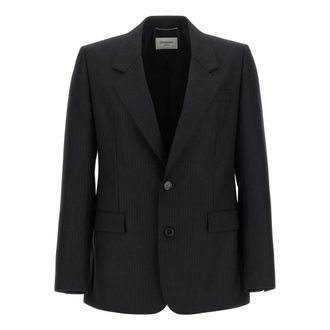 Saint Laurent Single-breasted Jacket in Chalk-stripe Wool - male - Saint Laurent - Blazers - Black - 2XL - Suits