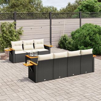 vidaXL Set De Sof&aacute;s De Jard&iacute;n 8 Piezas Y Cojines Rat&aacute;n Sint&eacute;tico Negro Vidaxl