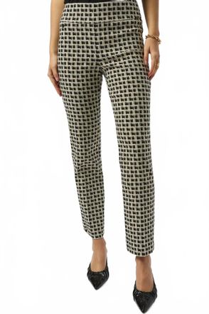 Joseph Ribkoff Checkered Jacquard Slim Ankle Pants In Back/off-White