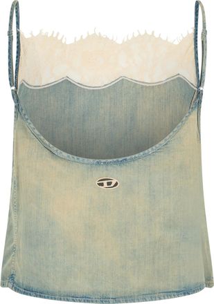 Diesel Womens Sleeveless Denim Top Light Blue Cotton Vests & Tank Tops
