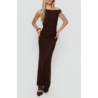 Princess Polly Krystyna Mesh Maxi Cocktail Dress in Chocolate at Nordstrom, Size 4