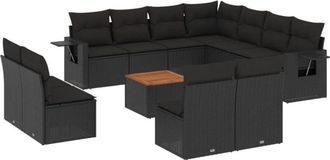 vidaXL Set De Sof&aacute;s De Jard&iacute;n 12 Piezas Cojines Rat&aacute;n Sint&eacute;tico Negro Vidaxl