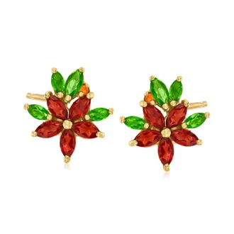 Ross-Simons Multi-Gemstone Flower Earrings in 18kt Gold Over Sterling