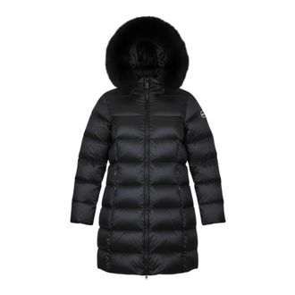 Colmar Jassen, Dames, Blauw, 2Xl, Leer, Lange donsjas met afneembare bontrand