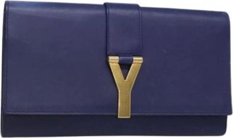 Saint Laurent Pre-owned Clutches, female, Blue, Size: ONE SIZE Pre-owned Leather Clutch
