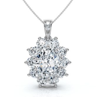 Pompeii3 Certified 8 1/2Ct Oval Diamond Pendant 14k Gold Lab Grown 1.25 Tall